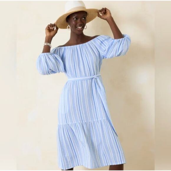 NWT TOMMY BAHAMA Villa Solstice Stripe Off The Shoulder Midi Dress Size Small - Picture 2 of 5